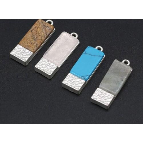 Fine Natural Shell Pendants Rectangle Sliver Turquoises Flash Labradorites Charms for Jewelry Making DIY Necklace Earring Crafts