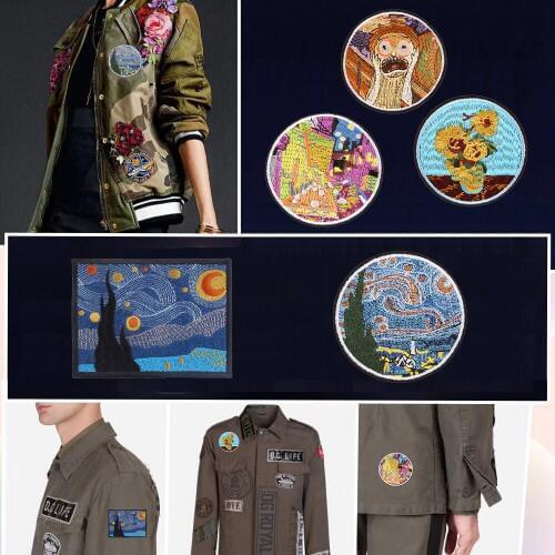 Van gogh oil painting embroidery cloth paste Shouting cafe star abstract painting clothing accessories personality DIY patches