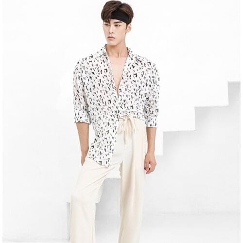 Korean Shirt Latin Dance Costumes MenS Collar Design Sexy Training Shirt Male Ballroom Dancing Clothes Latin Dance Wear SL4437