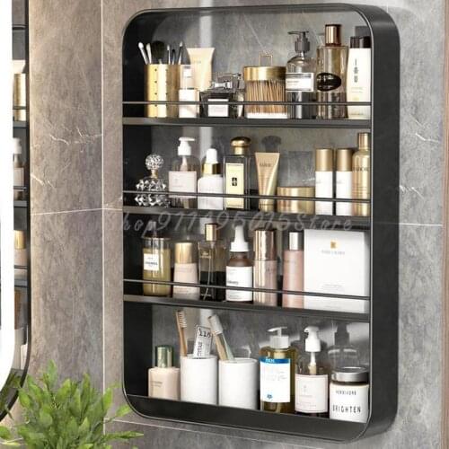 Bathroom Cosmetic Racks Wall-mounted Wall-free Punching Washbasin With Guardrail Storage Rack Load-bearing Washbasin