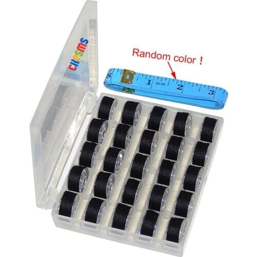 # KP-19083 25PCS Black/ White/ Color Prewound Bobbin Thread Size A Class15 (SA156) With Clear Storage Plastic Case Box