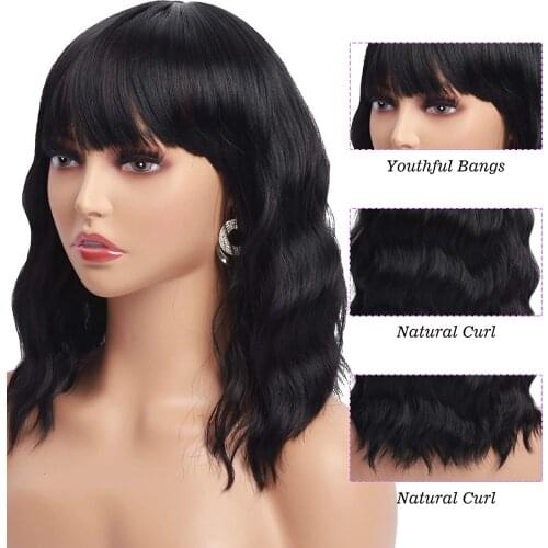 Curly Wavy Wig Synthetic Short Bob Wigs Womens Short Wig With Bangs Curly Wavy Synthetic Cosplay Wig for Girl