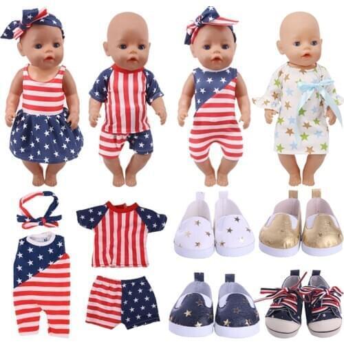 Doll Clothes Five-Pointed Star Pattern Series For 18 Inch American&43Cm Baby New Born Doll Our Generation , Baby Birthday Gift