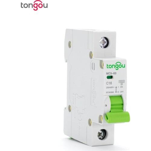 MCB 1P 16A Curve C 110V 220V 400V 4.5KA AC Mini Circuit Breaker TOMC3-63 with 5 Years Warranty