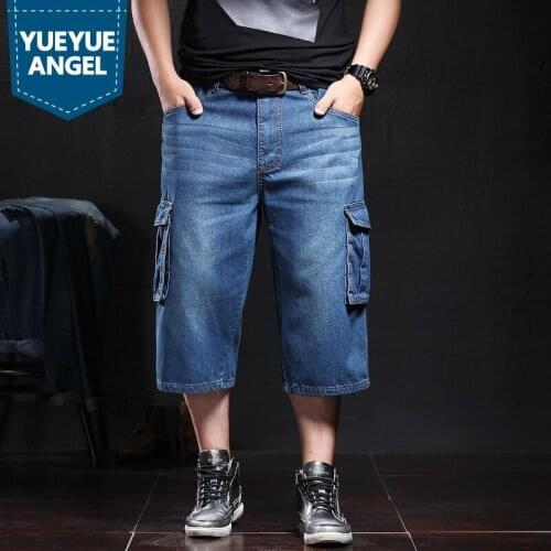 Fashion Casual Mens Calf-Length Jeans Shorts Men Summer Baggy Pockets Denim Shorts Plus Size Straight Cargo Pants Male Clothing