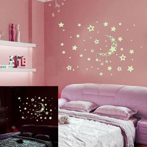 Night Starry Sky Moon Stars Glow in the Dark Environmentally Friendly Stickers Childrens Room Wall Decoration Decals