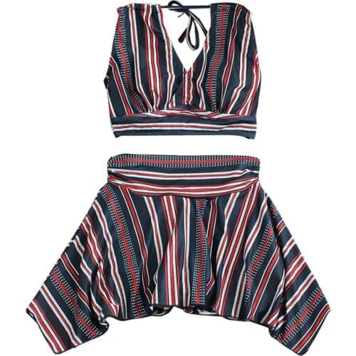 2021 New Summer Women Two Piece Bikini Tankinis Set Swimsuit Striped Bathing Suit Swimming Beach Wear Push Up Swimwear Biquinis