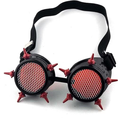 Red Spike Gothic Steampunk Victorian Style Goggles with Grid