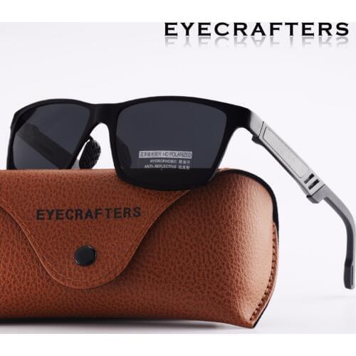 Eyecrafters Designer Mens Aluminum Polarized Sunglasses Mens Driving Mirrored Sun Glasses Retro Vintage Square Eyewear Black