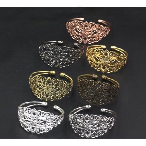 Blank Filigree Flower Bangle Bases Findings Open Cuff Bracelet Bangle Settings DIY Making Multi-color for you Choose
