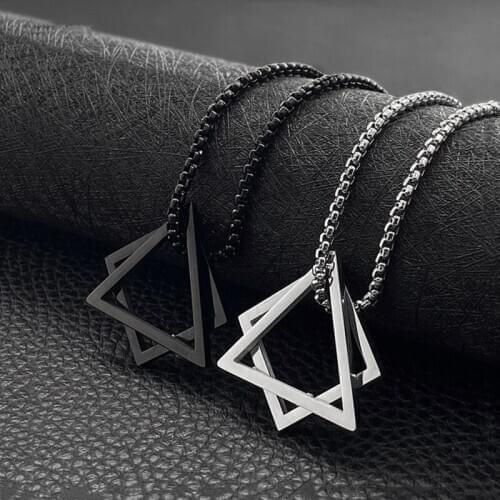 Black Silver Color 316L Square Triangle Stainless Steel Pendant Necklace Chain Choker Necklace Women Men Jewelry Collar Mujer