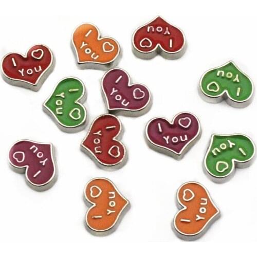 Mix 10pcs/lot heart Charms l love you Floating Charms for Floating Memory pendant charms Lockets DIY Jewelry