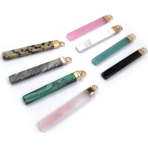 1PC Natural Stone Rose Pink Quartz Charms Trendy Rectangle Pendants For Jewelry Making DIY Necklace Gifts for Women Size 5x45mm