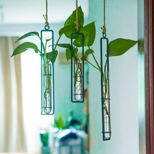 Hanging Glass Planter Iron Art Hydroponic Vase Transparent Test Tube Flower Pot Au03 21 Dropshipping