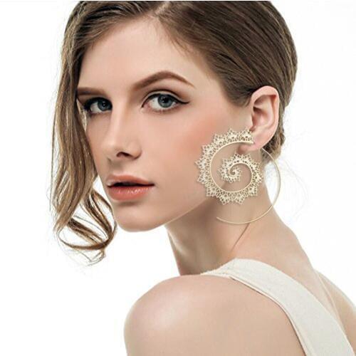 Retro Gold Indian Filigree Swirl Spiral Hoop Aros Threader Pull thru through Oorbellen Earrings for Women brincos aretes Fishing