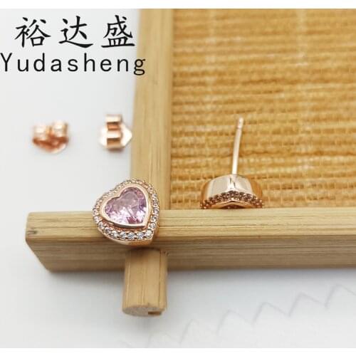 Rose Love heart-shaped stud earrings (pink zircon, a circle of transparent zirconia) high-quality jewelry Valentines Day gift