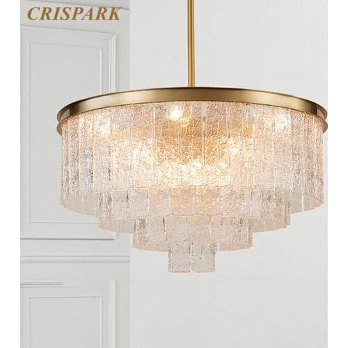 Contemporary Round Glass Chandelier Lights LED Luxury Copper Pendant Chandelier Clear Glass Lustre Lamp for Living Room Bedroom