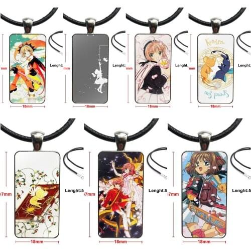 Steel Color Glass Cabochon With Rectangle Shaped Pendant Choker Necklace For Girls Gifts Cute Anime Cardcaptor Sakura