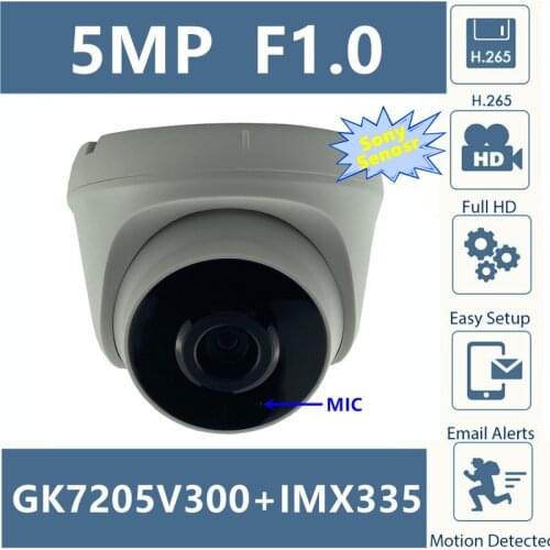 Integrate MIC Audio F1.0 M16 Lens 5MP Sony IMX335+3516EV300 2592*1944 IP Ceiling Dome Camera H.265 All Color Onvif CMS XMEYE P2P