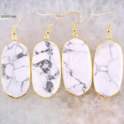 Jewelry Gift for Women 44x23MM Natural Stone White Howlite Beads Dangle Earring 1Pair U007