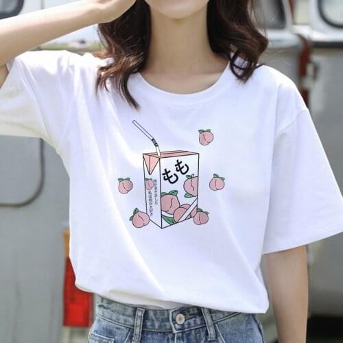 Womens T-Shirt Graphic Peach Juice Printing Lady Short Sleeve Casual Cartoon Tee Fashion Top Graphic Oversized T-Shirt