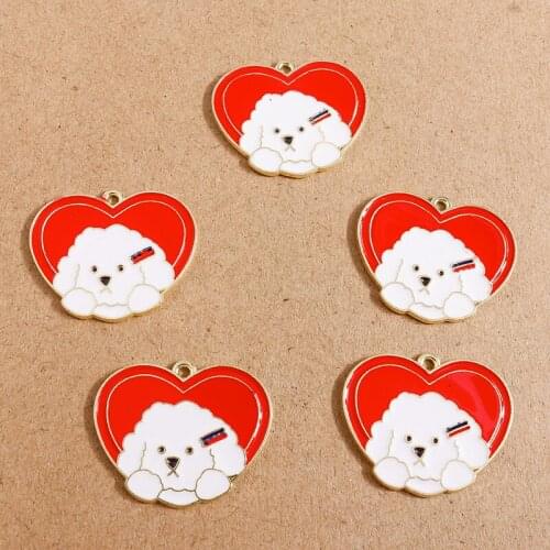 10pcs 31*25mm Enamel Love Heart Charms for Jewelry Making Cute Animal Dog Charms Necklaces Earrings Pendants Crafts Accessories