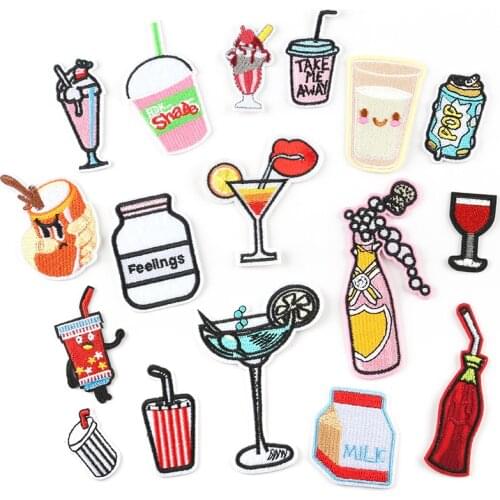 Wholesale Cartoon drink bottle Iron on Embroidered Patches For Clothes Hat Jeans Sticker Sew-on DIY Patch Applique decor Badge