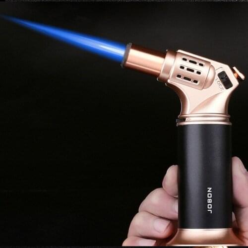 2021 Jobon Metal Windproof Outdoor BBQ Cigar kitchen Cigarette Lighter Big Jet Flames Fire High Temperature Butane Gas lighters