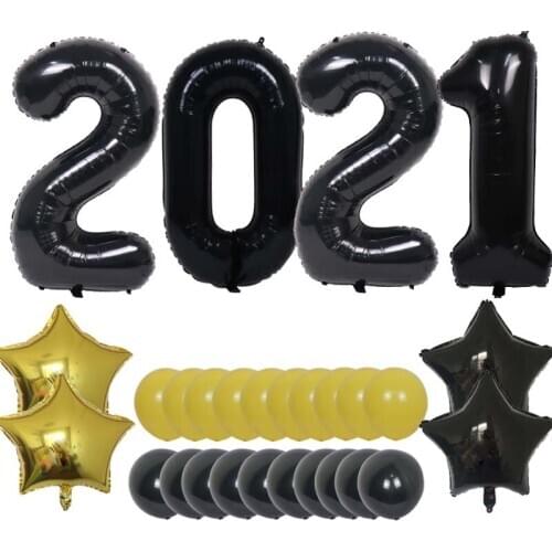 40inch Black 2021 Figures Balloon New Years Eve Party Supplies Graduation Decoration Party Decoration Black Gold Latex Balloons