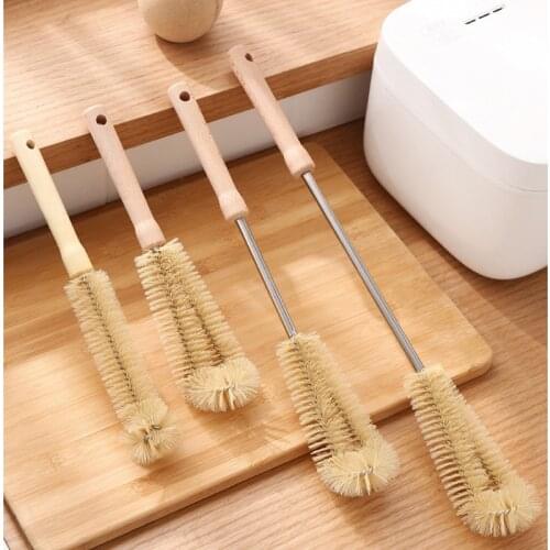 5pcs Kitchen Cleaning Brush Long handled L-shaped Coffee Tea Glass Cup Baby Bottle Brush Hangable Wooden Handle Cleaner Gadgets