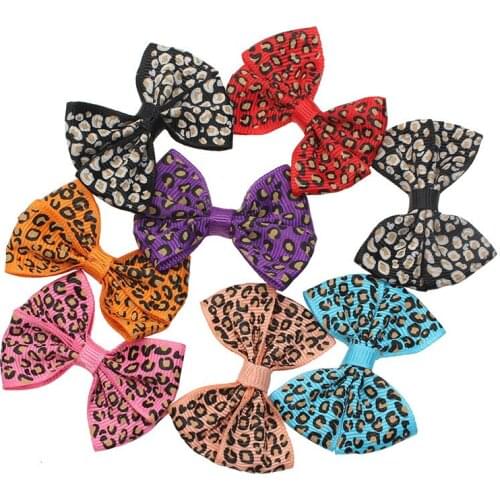 30pcs Colorful Leopard Satin Ribbon Bowknot Hair Clips Applique Craft Grosgrain Bow Tie Scrapbooking Wedding Decoration