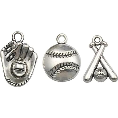 60pcs Alloy Ball Games Baseball Sports Charms for DIY Necklace Earrings Bracelet Jewelry Making
