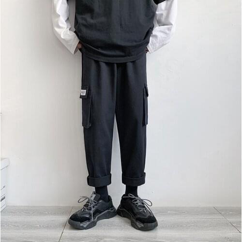 Male Khaki Fashion Sweatpantsmen Harajuku Wide Leg Harem Pants 2021 Mens Cargo Pants Korean Streetwear Hip Hop Joggers