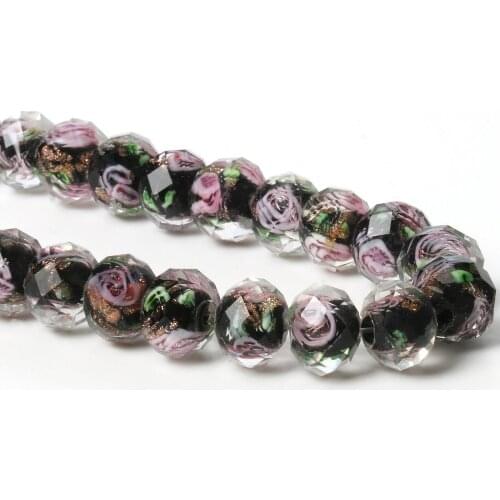 10mm Murano Transparent Faceted Rondelle Black Flower Lampwork Crystal Glass Beads For Jewelry Bracelet Making Diy Accessories