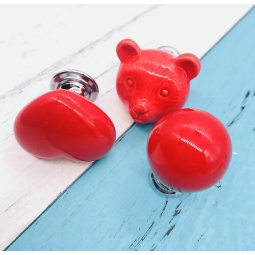 One piece Ceramic Porcelain china Vintage Round Bear and Heart Style Bedroom Door Cabinet Cupboard Drawer Knob Pull Handle