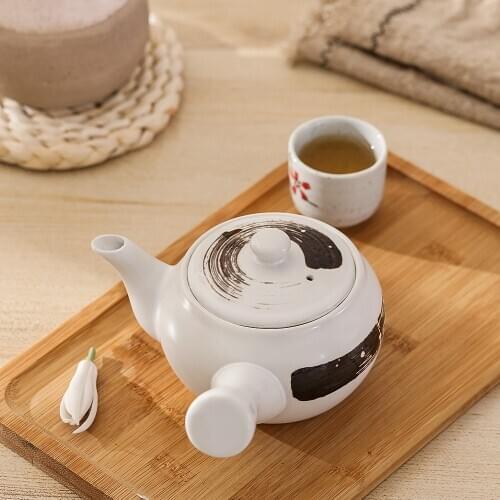 Tea Pot Kyusu Tea Maker with Infuser for Loose Tea Ceramic Japanese Teapot with Side Handle 11.8 oz
