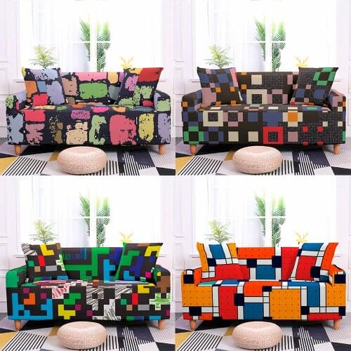 Single/Double Seat Sofa Geometric Sofa Cover Sectional L Style Stretch Elastic Sofa Cover for Living Room Armchair Couch Cover