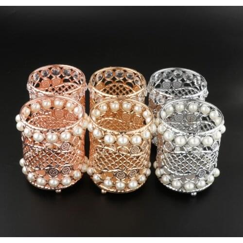 Metal Crystal Makeup Brush Holder Organizer Cup Eyebrow Cosmetic Pen Storage