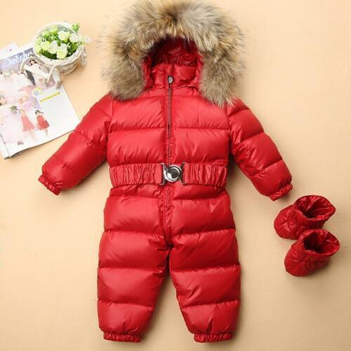 Childrens Hooded Thick Down Jacket Baby Girls Boys Siamese Fur Collar Down Jacket Kids Winter Thick Warm Windproof Down Coat