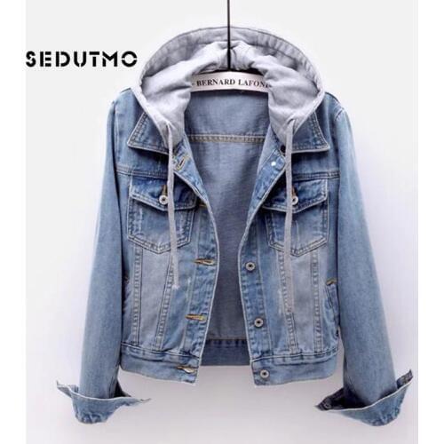 SEDUTMO Plus Size 5XL Denim Jacket Women Hoodie Boyfriend Jean Coat Streetwear Vintage Autumn Harajuku Basic Outerwear ED463