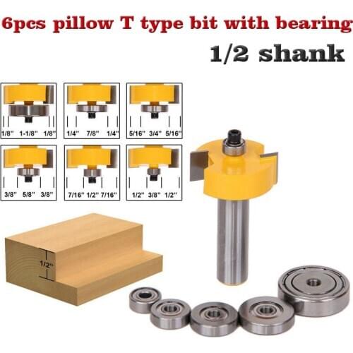 Rabbet Router Bit with 6 Bearings Set - 1/2" Shank Woodworking cutter Tenon Cutter for Woodworking Tools