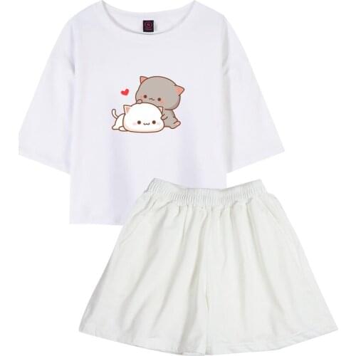 Summer Harajuku T Shirt Kawaii Cartoon Top Women Cotton Short Sleeve Two Piece Set Fashion Shorts Indoors and Outdoors Wears