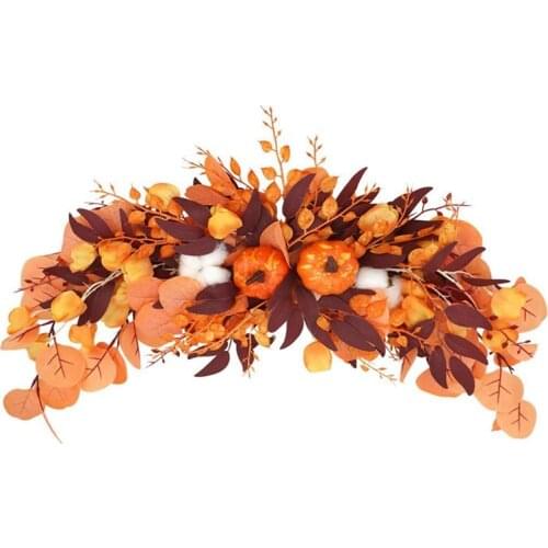 Artificial Fall Swag, Maple Leaf And Pumpkins Cotton Decoration For Home Front Door Wall Garden Wedding Arch Party Decor