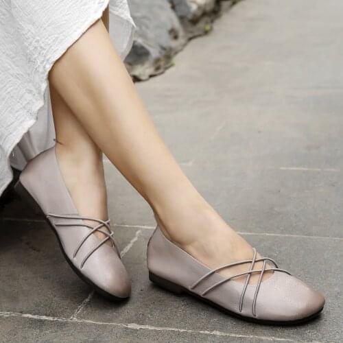 Classic Leather Handmade Soft Sandals Slip ons Off White/Black Loafers Cross laced Design