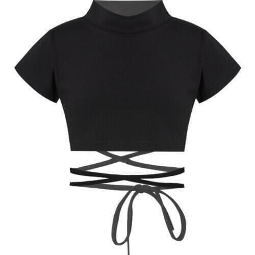 Kids Girls Children Sport Dancewear Crop Top Round Neck Short Sleeve Modern Dance Hip Hop Performance Costume Gymastics Workout