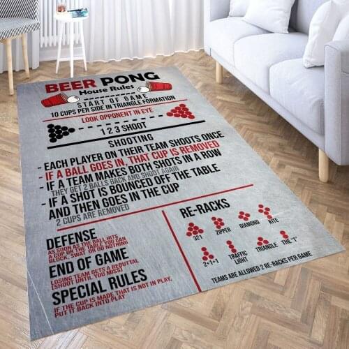 Beer Pong Rules Carpet for Living Room 3D Anime Cartoon Rug Gamer Teen Room Bedside Lounge Rug Kids Children Floor Mats