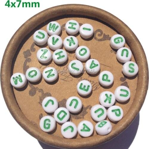 Mix Letter Alphabet Round Beads Acrylic White Green Spacer Beads For DIY Bracelet Necklace Jewelry Making Findings 4x7mm 3600pcs