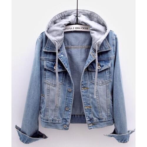 Vintage Denim Jacket Women Autumn Coat Hooded Outerwear Coats Basic Female Jeans Jacket Short Slim Denim Jacket Tops