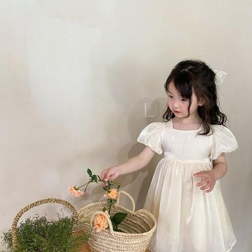 Summer fashion little princess Voile party dress Puff sleeve back red bowknot bling bling cool princess dresses