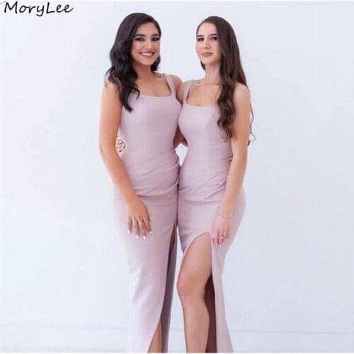 Hot Bridesmaid Dresses Scoop Straps Silk Satin Side Slit Mermaid Bridesmaid Dresses Lace Up Back Wedding Party Bridesmaid Gowns
